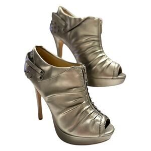 Rock & Republic MERYL Silver Peep Toe Stiletto Heel Metallic Studded Shoes 7 MED